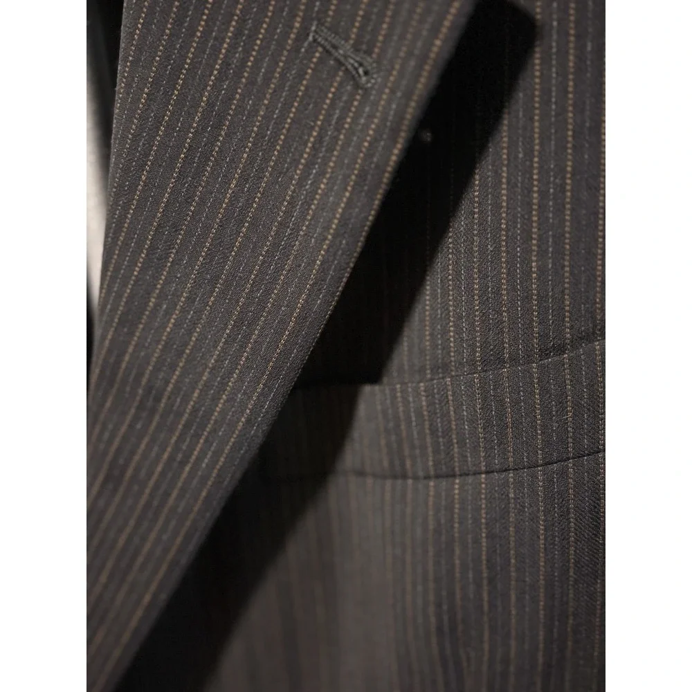 Giancarlo Lamberti Merino Wool Suit Jacket Blazer Men Black Pinstripe Italy Sz ?